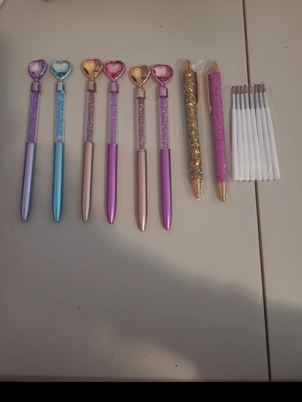 Glitter Heart Ballpoint Pen Set - Pink, Purple, Blue & Gold